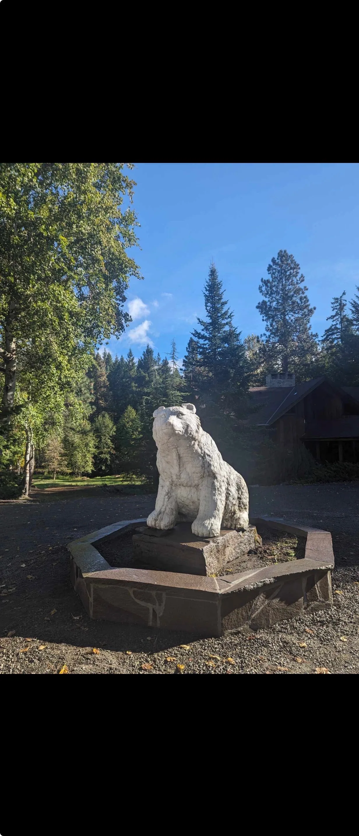 Carved Stone Bear Fountain
